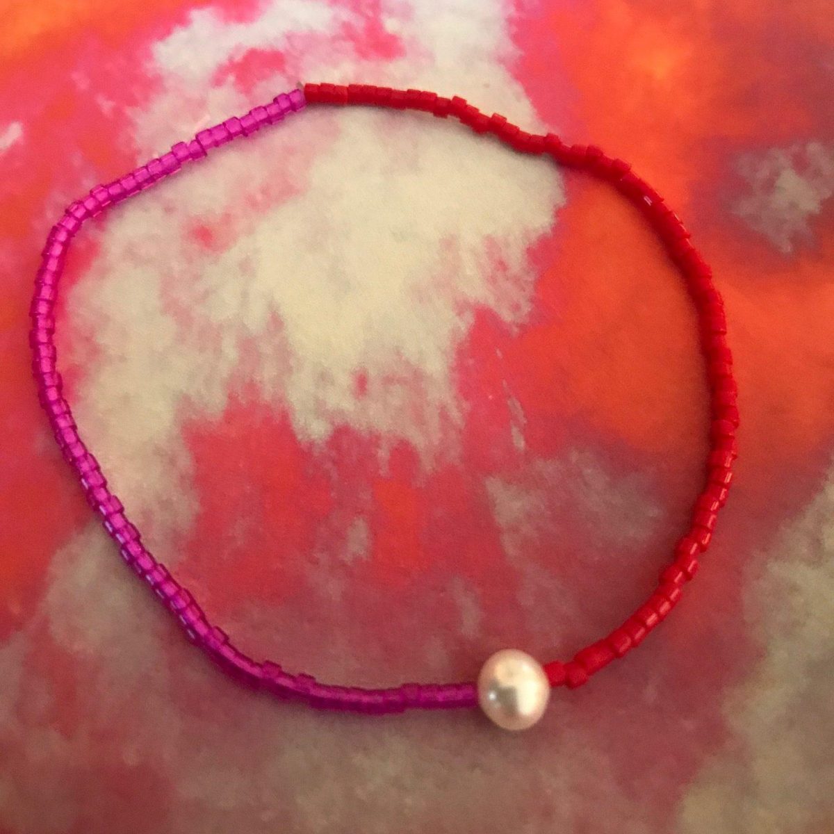 Miyuki bracelet with pearl pink & red